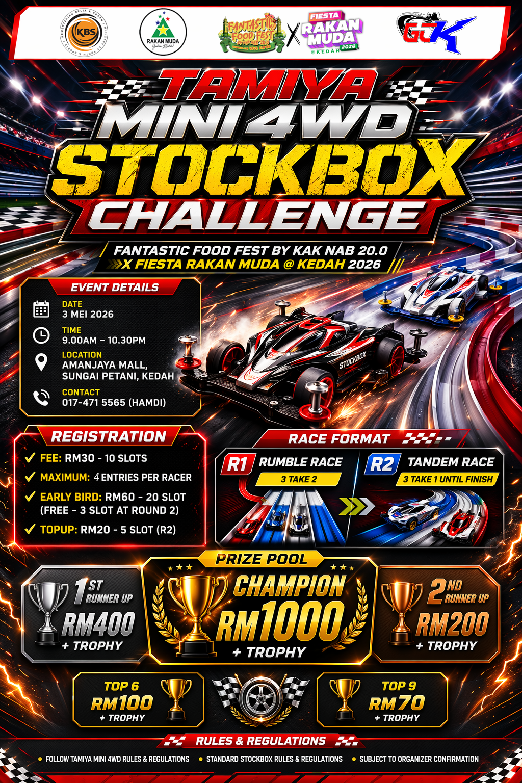 Tamiya Mini 4WD StockBox Challenge X Fiesta Rakan Muda @ Kedah 2026